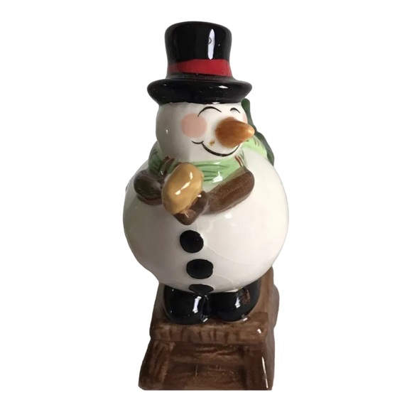 “HOLIDAY HOME” Snowman decorating Xmas Tree Salt & Pepper Set by Fitz & Floyd - Picture 6 of 10